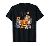 Vintage 90s Cat Pumpkin Halloween Retro Floral Spooky Season T-Shirt