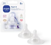 MAM Cross-Cut Teats Pack of 2, 6+ Months, SkinSoft Silicone, Smooth Flow