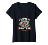 Womens Funny Fitness Powered By Protein Gym Weightlifting V-Neck T-Shirt