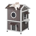 VEVOR Maison pour Chat d'Extérieur, 590x650x920 mm, Niche pour Chats en Bois, Résistant aux Intempéries, 2 Étages, avec Porte à Rabats en PVC, Fenêtre Transparente, Cabane Abri pour Chats Sauvages