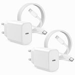 4-Pack iPhone Chargeur Rapide Original et 2M Câble USB C to Lightning,[MFi Certifié] 20W Chargeur iPhone 13 14 Secteur Type C Adaptateur pour iPhone 14 Plus/13 Pro Max/12 MIni/11 Pro/XR/XS/SE/8/7/iPad