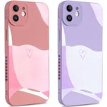 Oelrstfe [2 pièces Coque pour iPhone 11, Souple Silicone Antichoc Housse, Étui avec Motif Coeur pour iPhone 11 6.1 Pouces, Violet et Rose