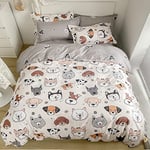 Kids Cute Dog Duvet Cover Set Single Boys Girls Cartoon Pug Puppy Animal Bedding Set Reversible Lovely Pet Welsh Corgi Dog Husky Paw Comforter Cover Dogs Bed Set Dog Lover Bedroom Decor