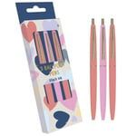 Boxed Set of 3 Retractable Ball Point Pens Black ink pink coral Heart Box