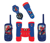 Lexibook Spider-Man - Set d'aventurier Complet pour Enfant, Talkies-Walkies 120m, Jumelles, Lampe-Torche, Boussole, Bleu/Rouge, RPTW12SP