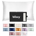 Blissy Silk Pillowcase - 100% Pure Mulberry Silk - 22 Momme 6A High-Grade Fibers - Silk Pillow Cover for Hair & Skin - Regular, Queen & King with Hidden Zipper (Queen, White)