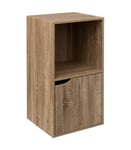 Meuble Etagère 2 Cases de rangement 1 Porte effet bois naturel H 67.6 cm