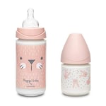 Suavinex Biberons en Verre Hygge Baby, Rose, 120 ml + 240 ml, 2 Unités