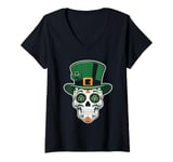 Womens Sugar Skull Saint Lucky St Patrick V-Neck T-Shirt