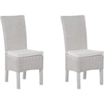 Beliani - Lot de 2 Chaises de Salle à Manger en Rotin et Bois Blanc Idéales pour Cuisine ou Salon au Style Rustique Boho et Campagne