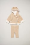 Rock A Bye Baby True Knit Cardigan with Sherpa Lining and Double Trousers Outfit Set - Beige - Size 3-6M