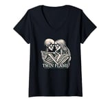 Womens Twin Flame Skeleton Couple Eternal Love Lovers Forever V-Neck T-Shirt