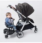 Buggy Board with seat, Standing Board, Toddlers Stroller Board Kiddy Board Stable Two Wheel Design with Seat, Standing Board fits Any Pushchair (2in1 Black)