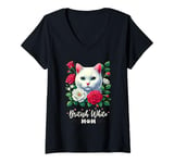 Womens Roses Flowers British White Mom British Shorthair Cat V-Neck T-Shirt