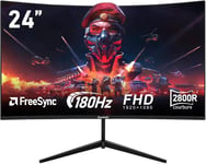 Écran PC 24 Pouces incurvé Gaming Moniteur 180hz, fhd 1080p 1ms sans Lunette, freesync, 100% sRGB,178 ° Angle Vue HDMI DisplayPort, Compatible avec Mural VESA75*75MM - Noir.[V170]