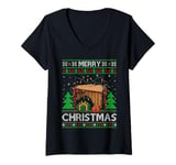 Womens Ugly Xmas Sweater Style Musical Marimba Christmas V-Neck T-Shirt