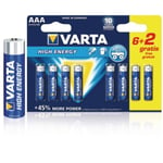 Varta Alkaliska Batterier AAA 1.5 V High Energy 8-PR Blister