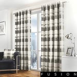 Fusion - Balmoral Check - 100 Pour cent Cotton Pair of Eyelet Curtains, Slate, Curtains: 66" Width x 54" Drop (168 x 137 cm)