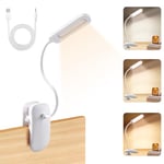 Diboniur Lampe de Bureau à Pince avec Adaptateur USB, Lampe de Lecture LED Rechargeable, 360° Flexible Lampe Clip Enfant, 3 Couleur et Intensité Réglables pour Étude et Travail