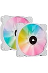 Corsair iCUE SP140 RGB ELITE Performance 140 mm PWM Dual Fan Kit with iCUE Lighting Node CORE (CORSAIR AirGuide Technology, Eight Addressable RGB LEDs, Low-Noise 18 dBA, Up to 1,200 RPM) White