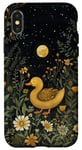 Coque pour iPhone X/XS Cottagecore Jaune Canard Lune Fleurs