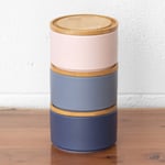 Set of 3 Pink & Blue Stackable Food Storage Canisters Tea Coffee Sugar Jars Pots