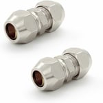 2 Pièces 8 MM Raccord de Tuyau à Virole de Compression, Argent Tuyau Pneumatique Raccord, Cuivre Nickelé Tube Double Droite Connecteur Rapide,