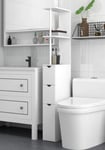 Tall Slim White Freestanding Bathroom Cabinet Storage with Shelves and Drawers