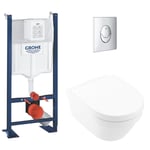 Lot WC suspendu VILLEROY ET BOCH Architectura avec abattant, bâti support GROHE Rapid SL project et plaque chromée Start