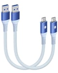 Lot de 2 câbles USB C courts 50CM/0,5M 10Gbps USB 3.1 Gen2 Type C Android Auto QC3.0 3,1 A USB A vers C Chargeur rapide pour Samsung Note20 Galaxy S23/S22 Z Flip 5 Tab S9 Pixel 8 Bleu