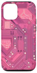 Coque pour iPhone 12/12 Pro Motif carte mère circuit rayé Art déco rose