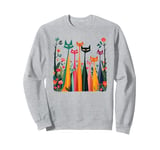 Mid Century Modern Cats Garden Long Neck Cat Flowers Sweatshirt