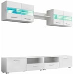 Meuble télé buffet tv télévision design pratique ensemble meuble mural tv 5 pcs lumières led haute brillance blanc