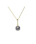 Blue Pearls Womens Black Freshwater Pearl and Diamonds Pendant and Yellow Gold 375/1000 - Multicolour - One Size