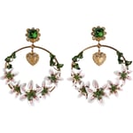 DOLCE & GABBANA Earrings Gold Tone Brass Crystals Lily Resin Devotion 1180usd