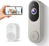 SUNNYJANE 1080P Smart Video Doorbell Camera Wireless with Ring Chime, Linen 