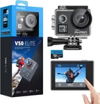 V50 Elite Action Cam avec Carte Mémoire MicroSDXC 64 Go, Caméra Sport 4K 60fps 20MP WiFi Télécommande Commande Vocale Ecran Tactile EIS sous Marine Angle Vision Réglable 8X Zoom.[G390]