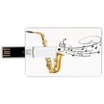 16G USB Flash Drives Credit Card Shape Jazz Music Decor Memory Stick Bank Card Style Illustration of Fancy Old Saxophone with Template Solo Vibes Art Print Decor,Golden Black White Waterproof Pen Thum