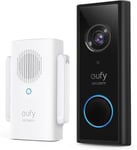 eufy Security Doorbell Camera Wireless S210 2K (Battery-Powered) with Chime, No Monthly Fee, On-Device AI for Human Detection, 16 GB Local Storage, 2-Way Audio Doorbell, Motion Only