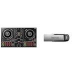 Pioneer DJ DDJ-200 Smart DJ Controller, Black & SanDisk Ultra Flair 64 GB USB 3.0 Flash Drive, Upto 150MB/s read - Black