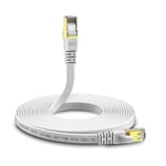 Câble Ethernet Cat 8 Plat, Câble RJ45 Avec Connecteurs Plaqués Or Cable Réseau LAN Haut Débit 40 Gb/s 2000 MHz 3m Blanc