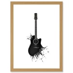 Music Illustration Guitar Watersplash Bubble Effect A4 Artwork Framed Wall Art Print