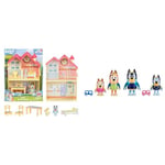 Bluey Mini Home Playset Compact House Playset With Carry Handle Three Different Rooms Kitchen & 17547 Family Day Figure 4PK Beach, Multicolor, Small