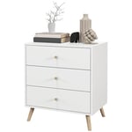 HOMCOM Commode 3 tiroirs Bois Massif de pin Design scandinave Meuble de Rangement Chambre Blanc poignée piètement effilé