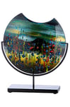 GILDE GLAS art Vase Rond décoratif sur Pied en métal Noir - Peint à la Main avec éléments en Verre - Objet d'art Multicolore Hauteur 37 cm