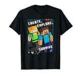 Minecraft Steve and Alex Create Explore Survive Box Up T-Shirt