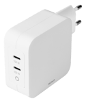 Dual USB-C PD, GaN, 100W vegglader fra Deltaco - Hvit