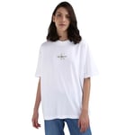 Calvin Klein Jeans T-Shirt Manches Courtes Femme Monologo Boyfriend Col Ras-du-Cou, Blanc (Bright White), XXS