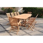 Concept-usine - Salon de jardin Teck massif 10 à 12 personnes - Table ovale + 8 chaises + 2 fauteuils Kajang - brown
