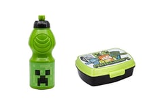 ALMACENESADAN, 5014, Pack retour à l'école Mine craft; composé de Bouteille sport 400ml et sandwich rectangulaire multicolore, produits réutilisables, sans BPA